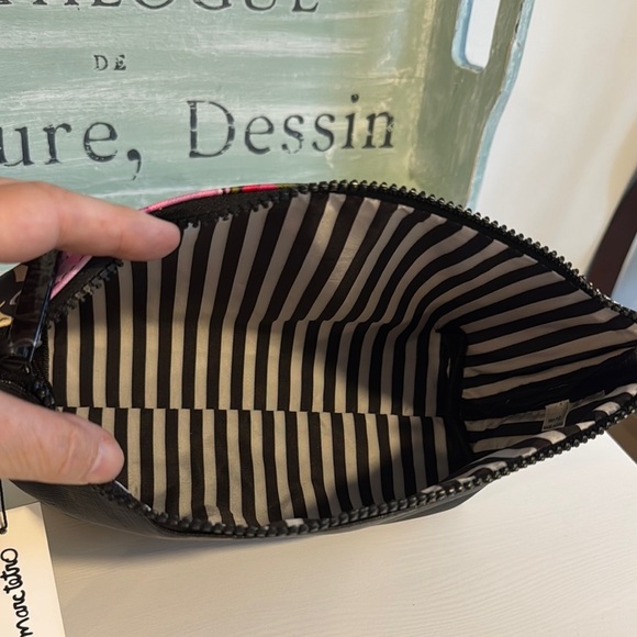 Marc Tetro Dogs Floral Pink Black Zipper Travel Cosmetic Bag NWT - Picture 5 of 6